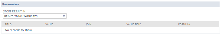 A screenshot of the Workflow Action script being set to be stored in Return Value (Workflow) field.