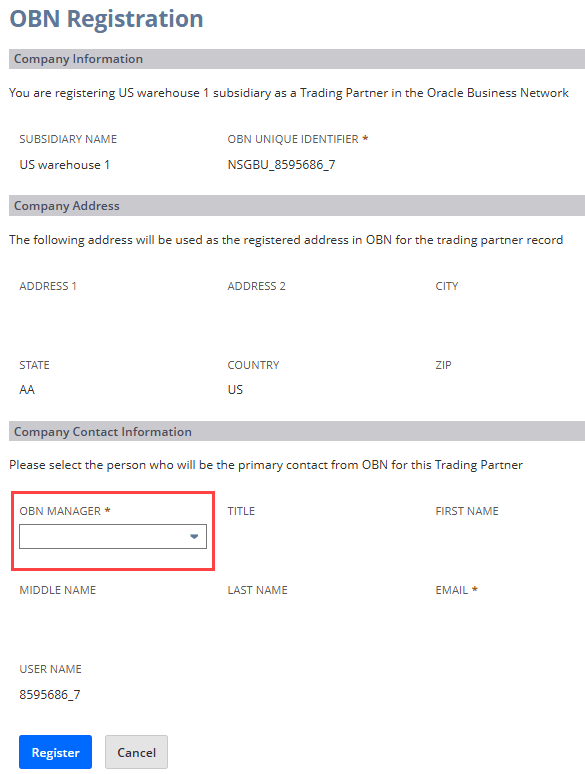 A screenshot of OBN registration form.