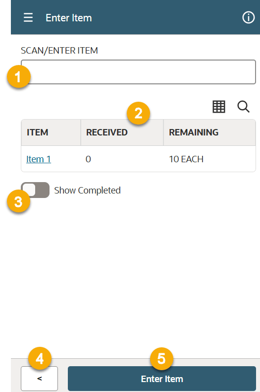 Enter Item page