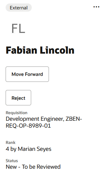 Screenshot of the rank displayed on the candidate side card.