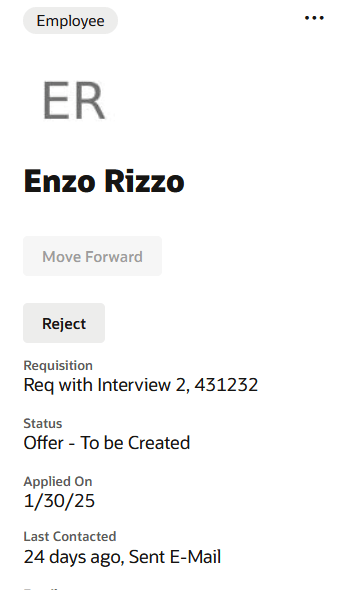 Move Forward and Reject Buttons on the Candidate Side Card