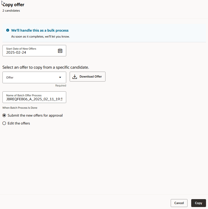 Copy Offer Panel