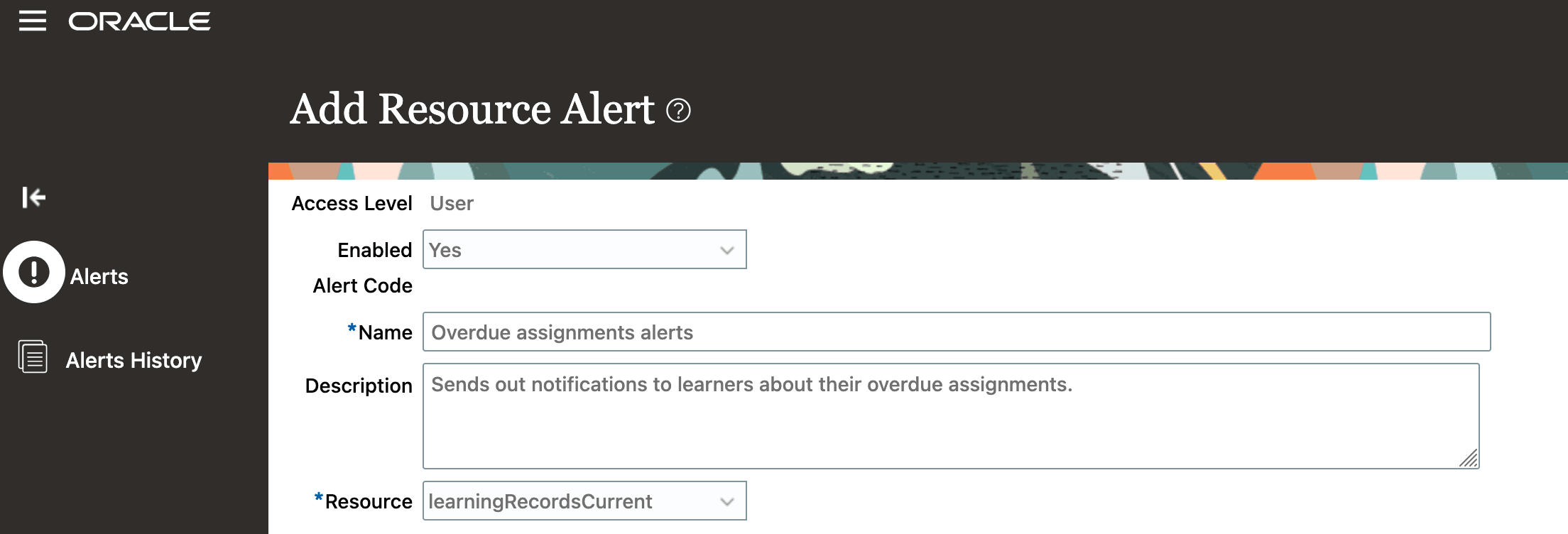 Add Resource Alert Page Showing the New learningRecordsCurrent Resource
