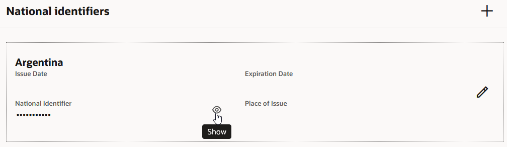 Icon to View National Identifier in View Mode