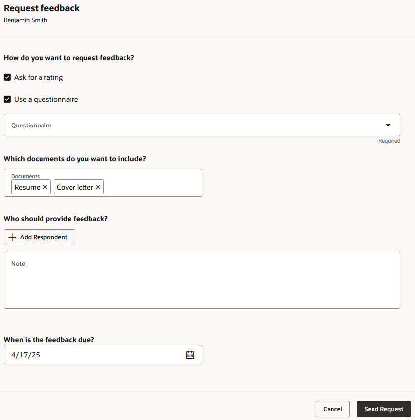 Request Feedback Panel