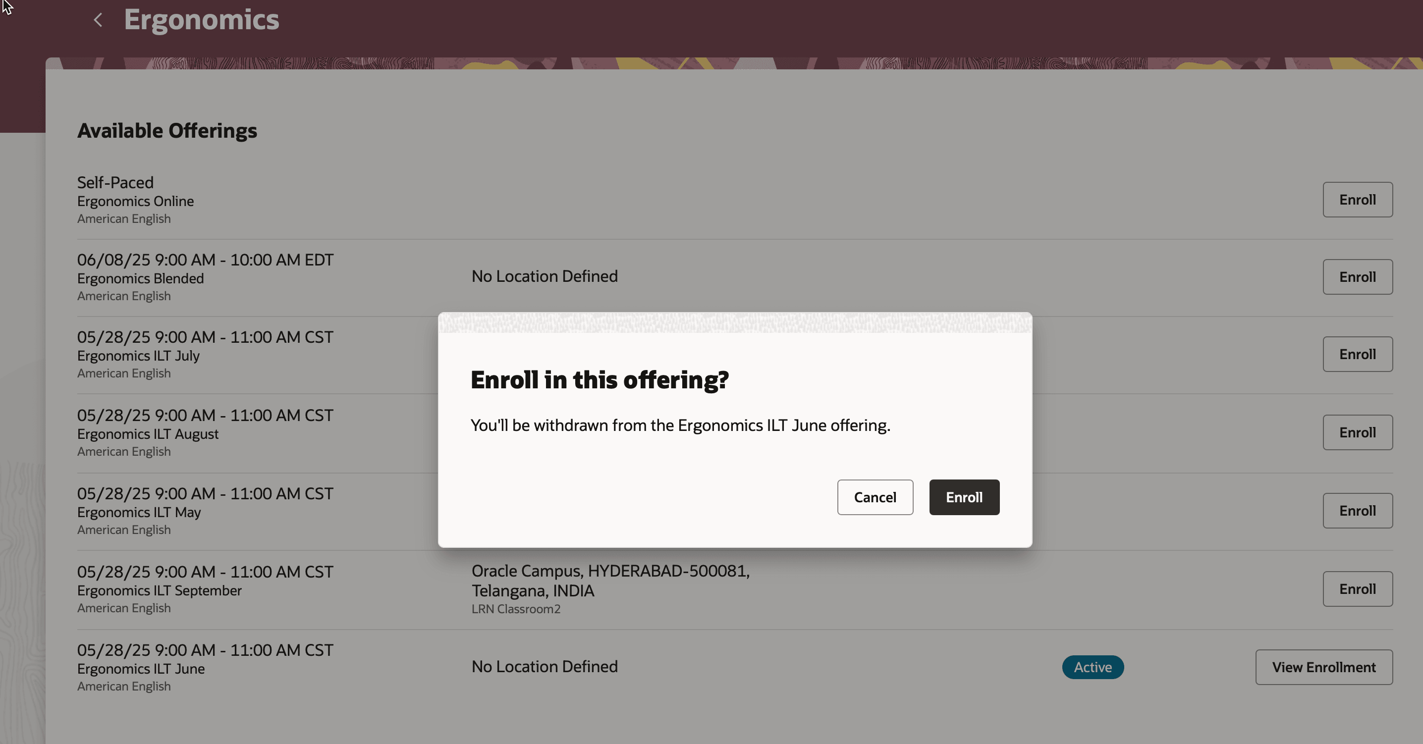 Enroll in This Offering Confirmation Dialog Box