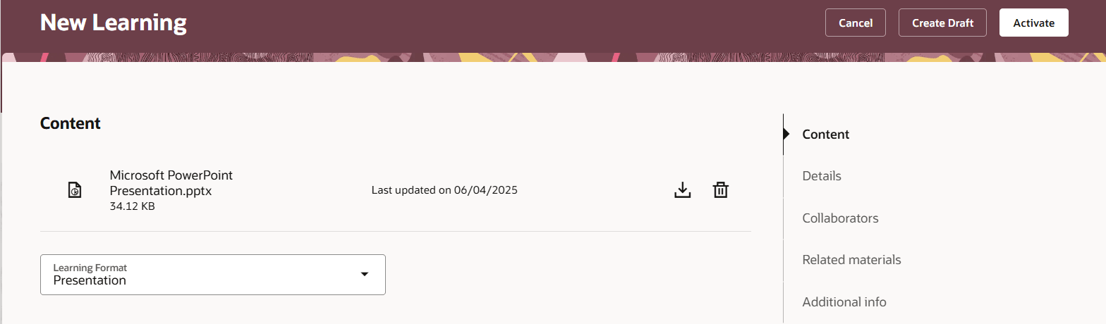 New Learning Page Showing Microsoft PPTX PowerPoint Content