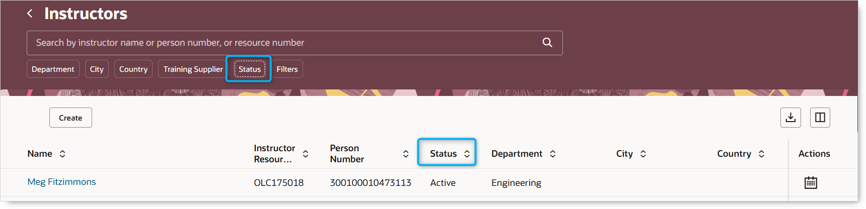 My Client Groups > Learning and Development > Instructors Page with the New Filter Highlighted