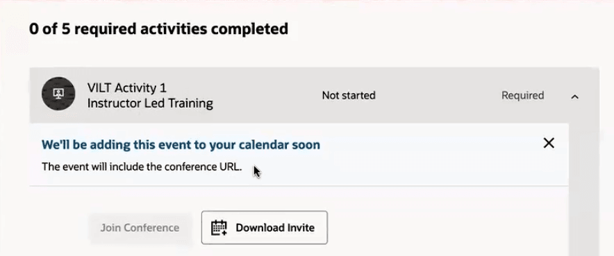 Banner for a Virtual Activity Before the Conference URL is Generated and the Calendar Event Is Sent