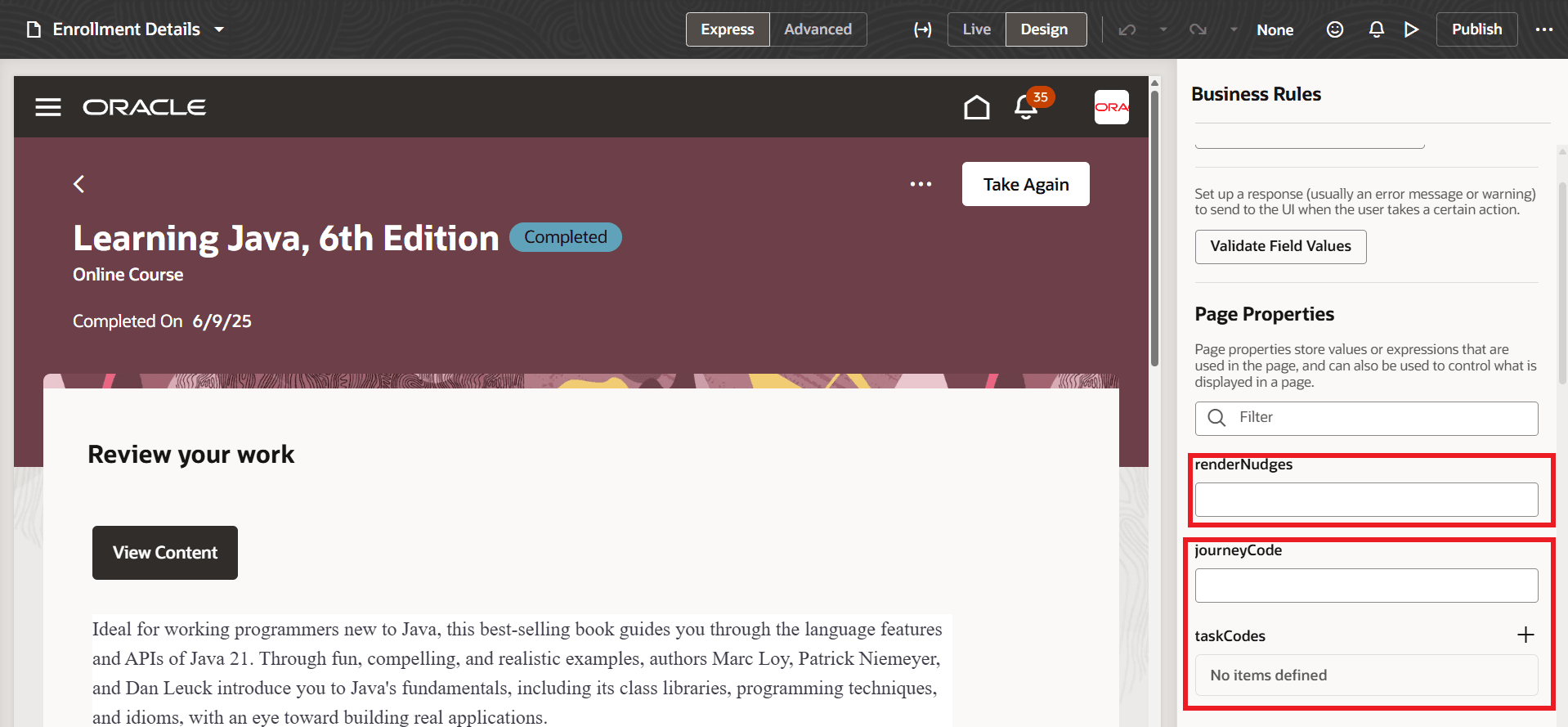 Page Properties for Rendering Nudges and a Journey