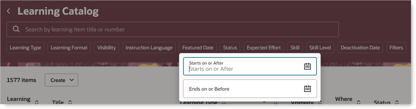Enhanced Featured Date Filter on Learning Catalog page