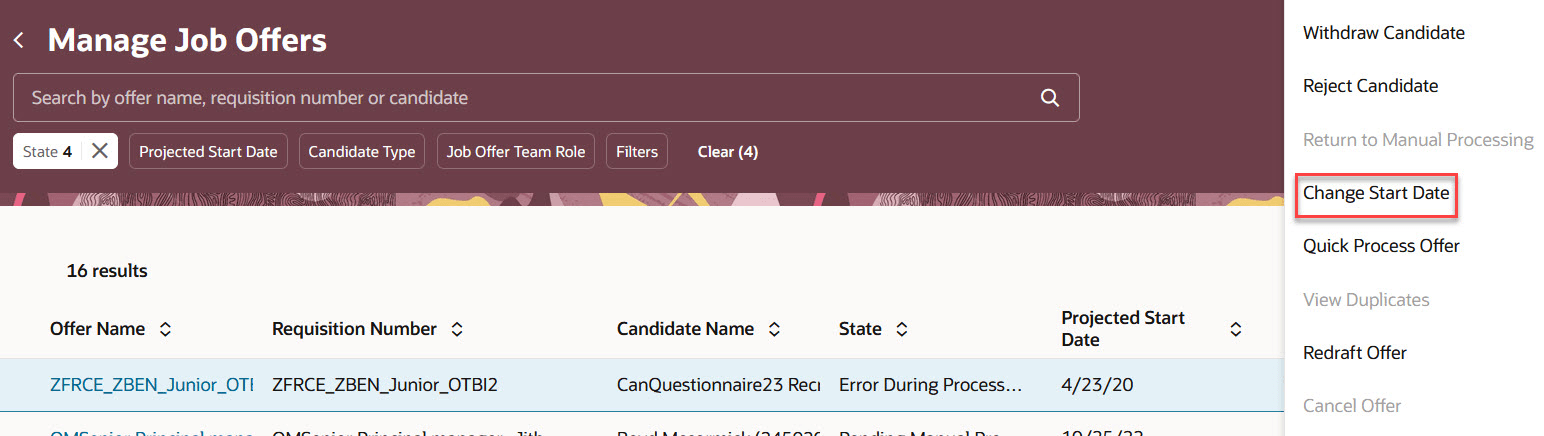 Change Start Date Action
