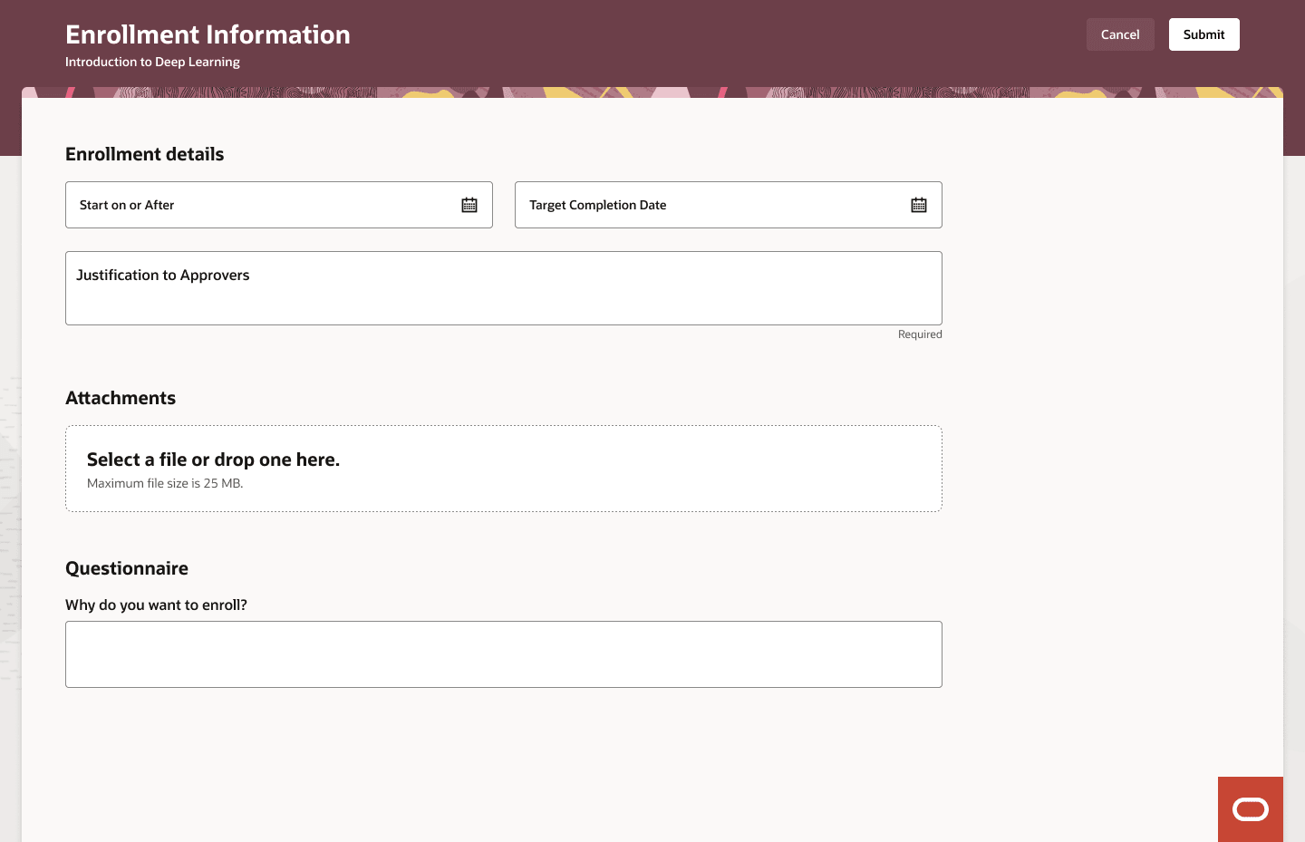 Enrollment Information Page Showing Both the Enrollment Form and a Questionnaire