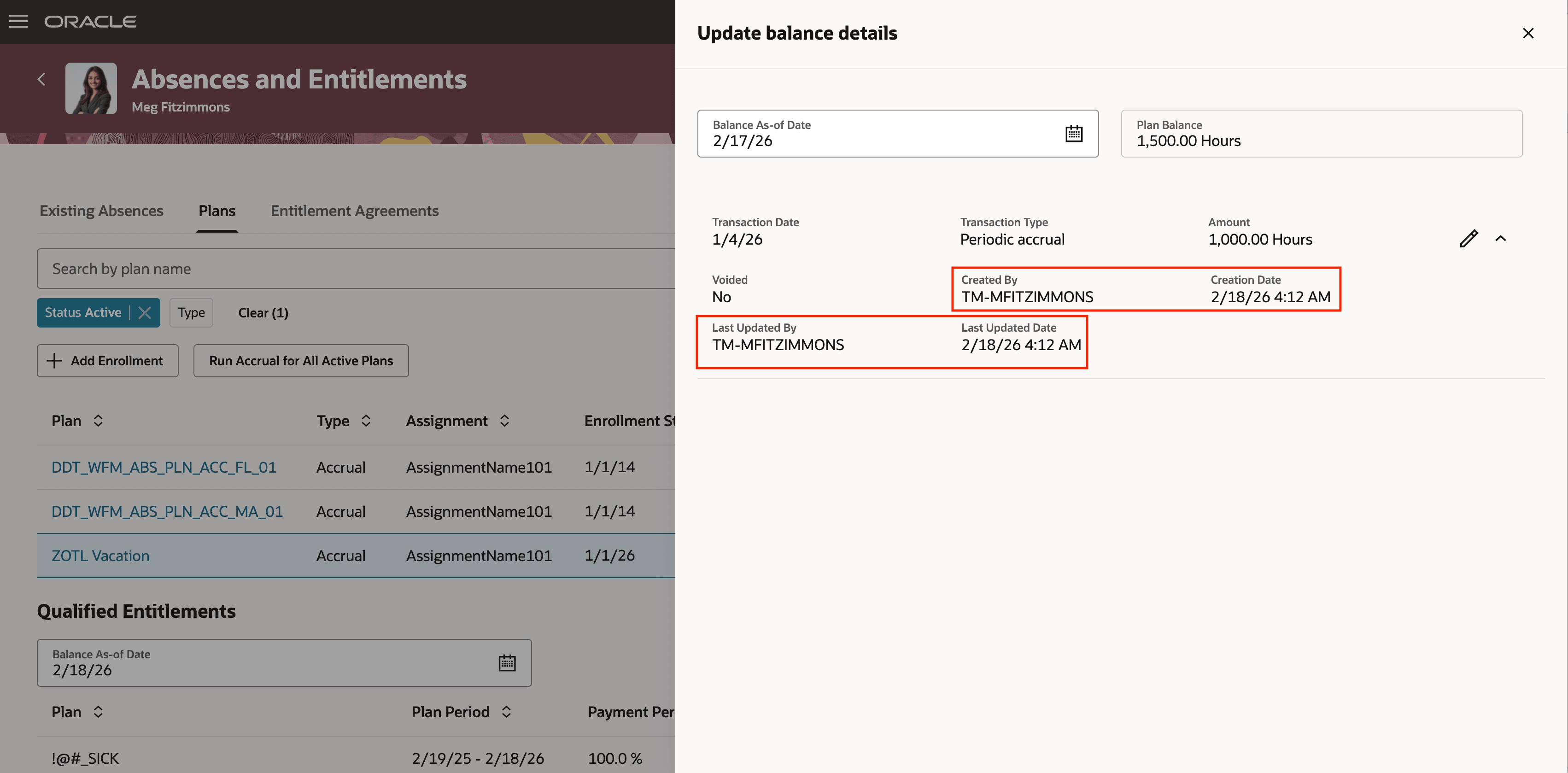 Update balance deta