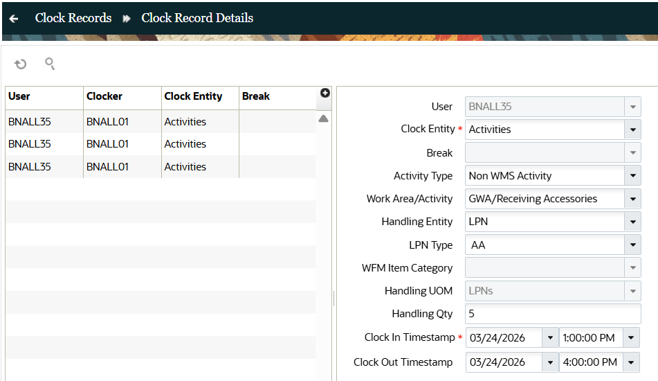 Clock Record UI