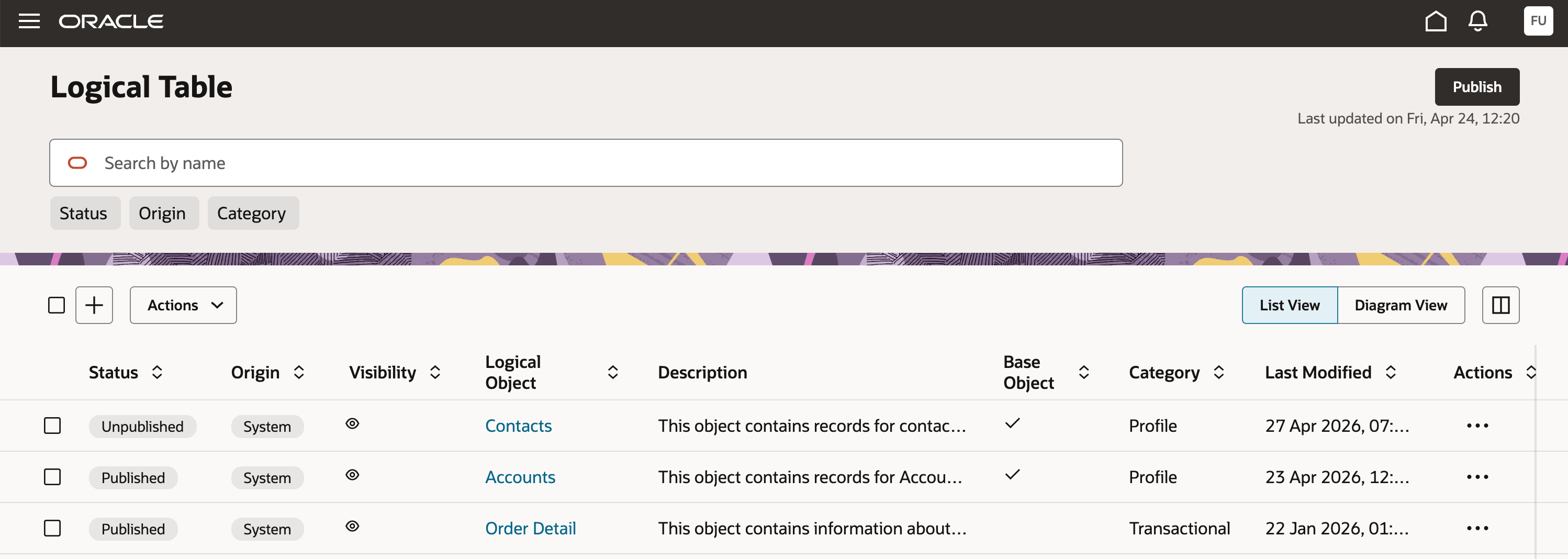 Logical Tables Landing Page