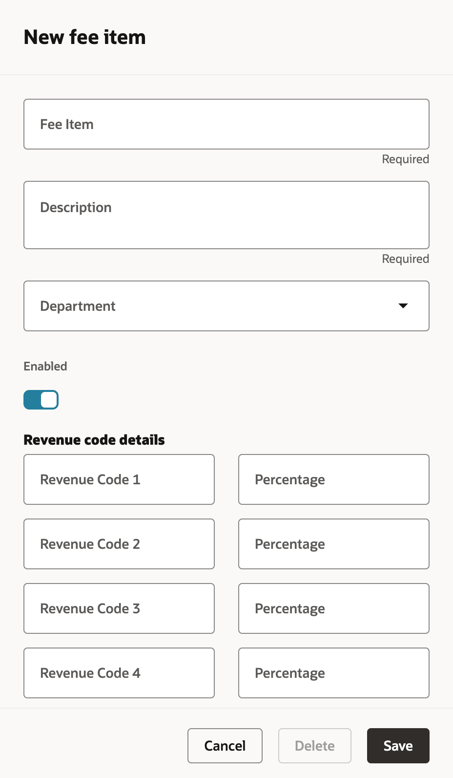 Fee Item Drawer