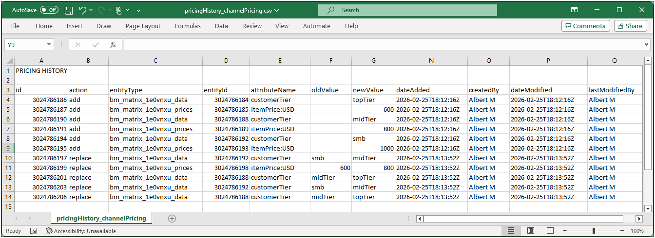 Histroy Excell file