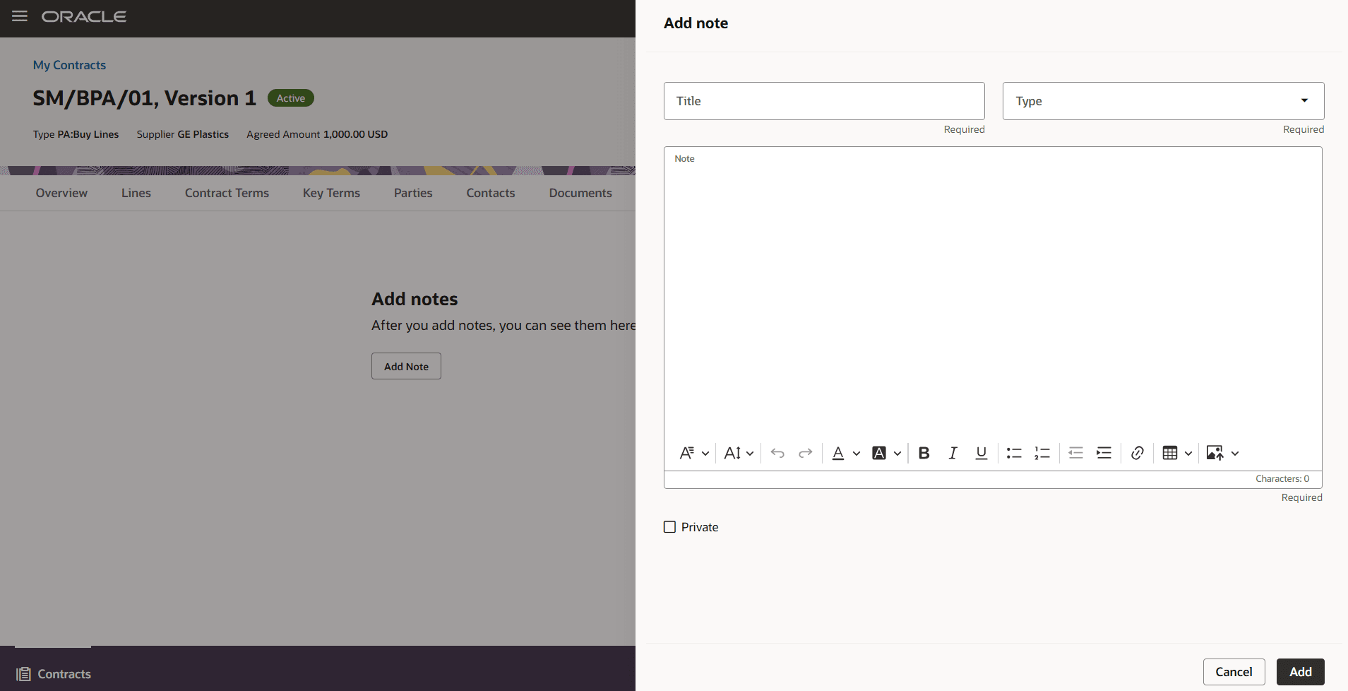 Add Notes Drawer