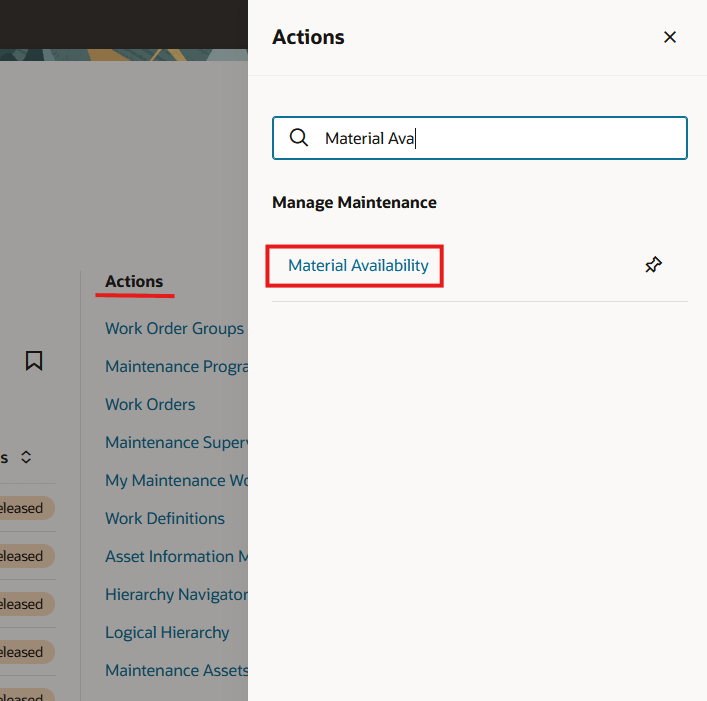 New Quick Action for Material Availability