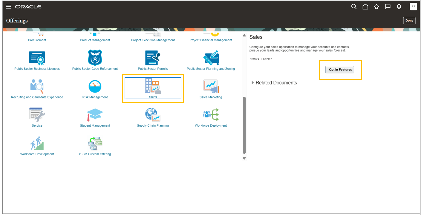 Opt In Features from Sales Offerings 