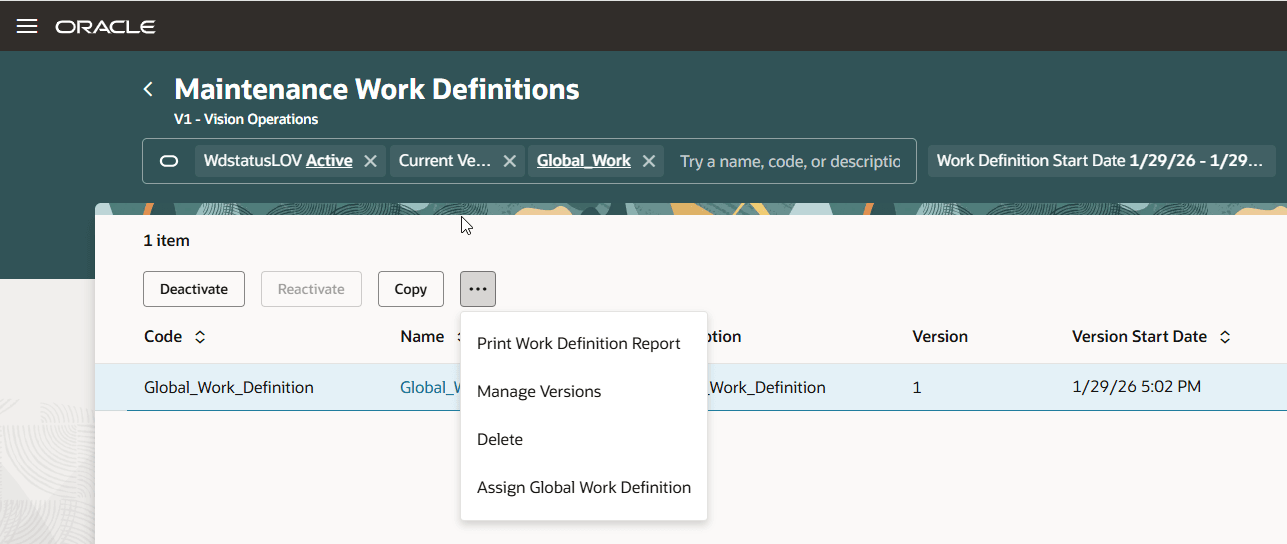 Assign Global Work Definition Action