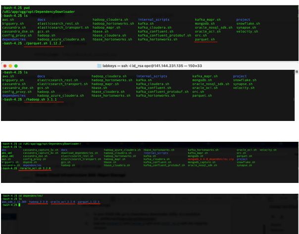 Execute parquet.sh and hadoop.sh with and oracle_oci.sh with the required versions Execute parquet.sh and hadoop.sh with and oracle_oci.sh with the required versions