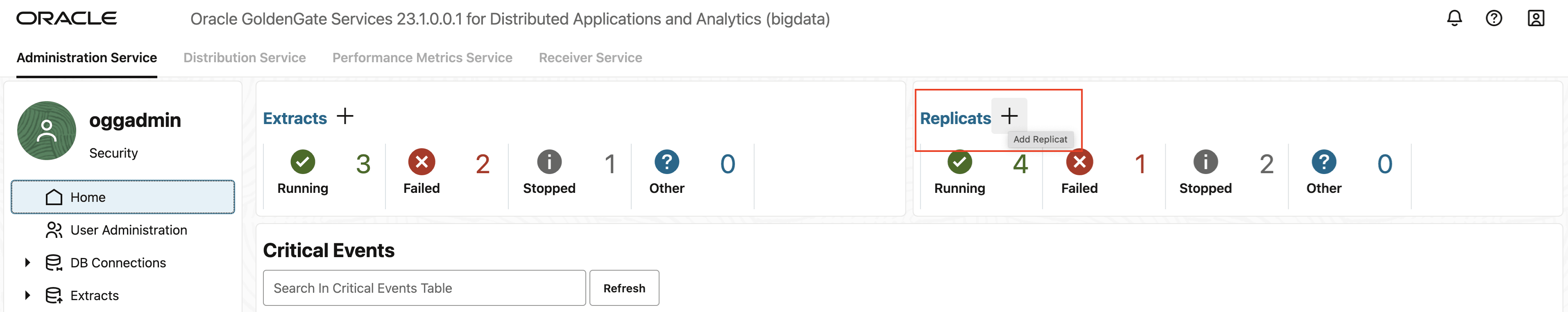 Click + in the Administration Service tab. Click + in the Administration Service tab.