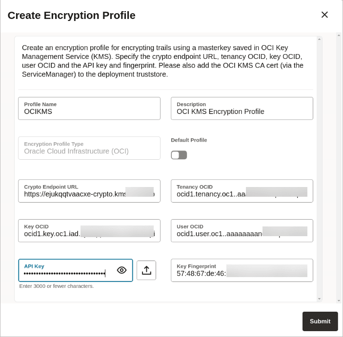 Create Encryption Profile dialog box Create Encryption Profile dialog box
