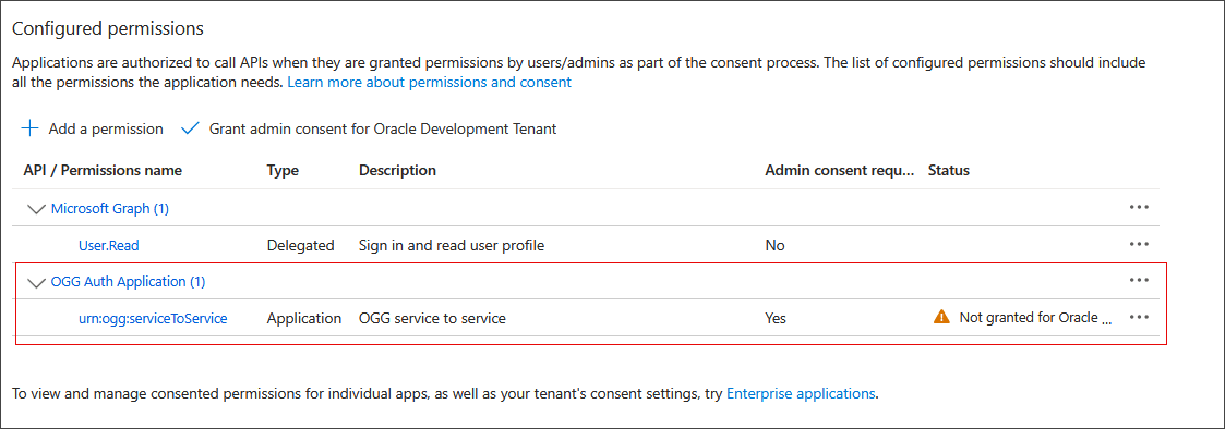 API permission is added an shows under Configured Permissions.