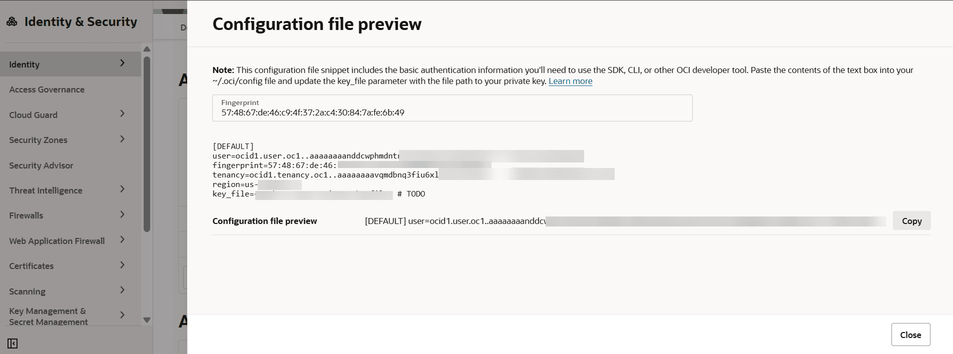 API Key Configuration Profile Preview Dialog box API Key Configuration Profile Preview Dialog box