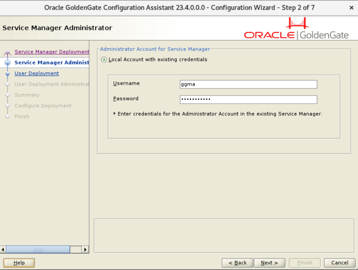 Enter the user login credentials for the Service Manager administrator account for the existing Service Manager. Enter the user login credentials for the Service Manager administrator account for the existing Service Manager.