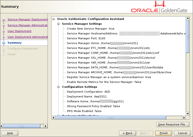 OGGCA Summary screen showing all configured options before starting to build the deployment OGGCA Summary screen showing all configured options before starting to build the deployment