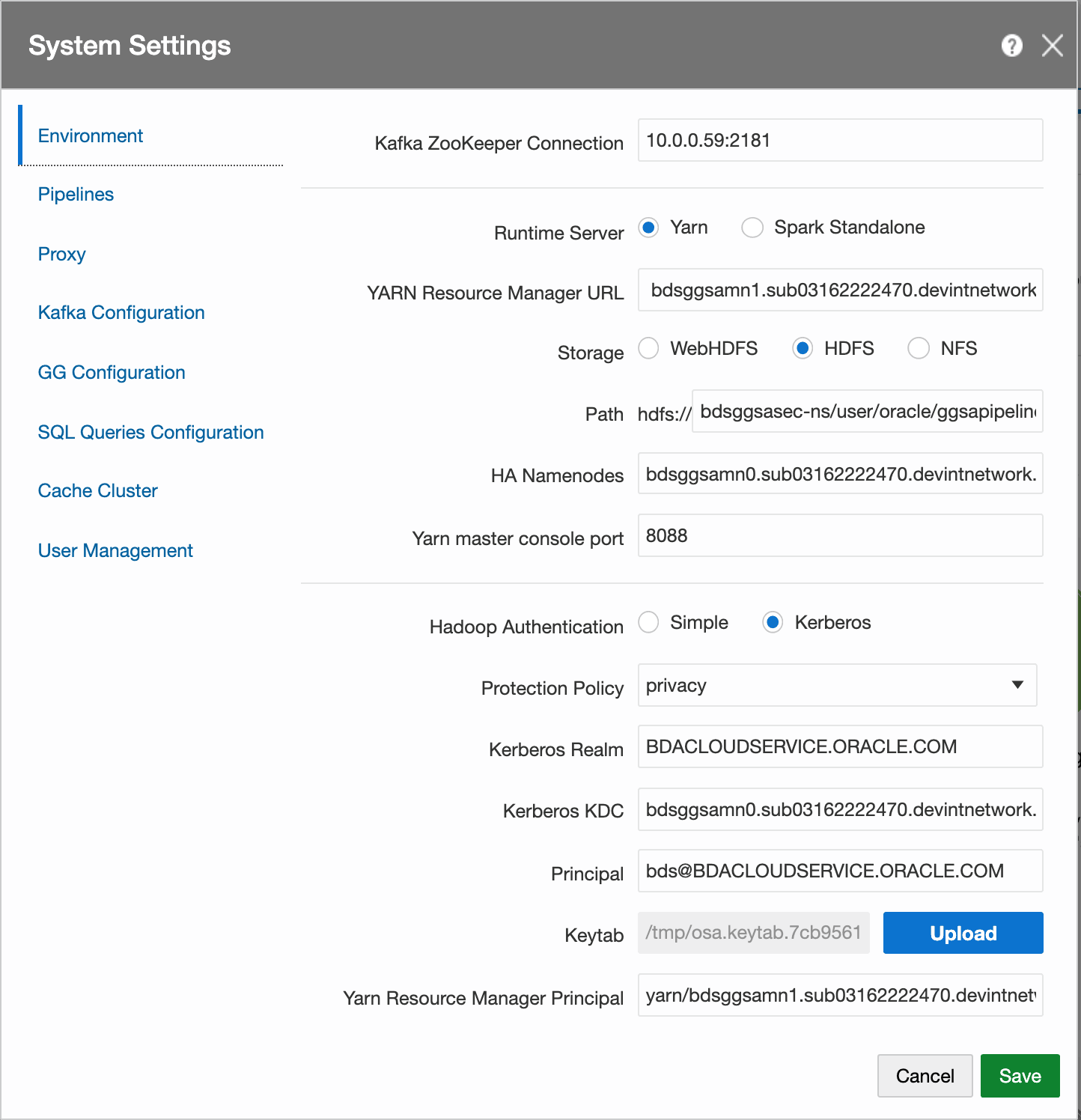 Sample System Settings for Kerberized Production BDS Cluster Sample System Settings for Kerberized Production BDS Cluster