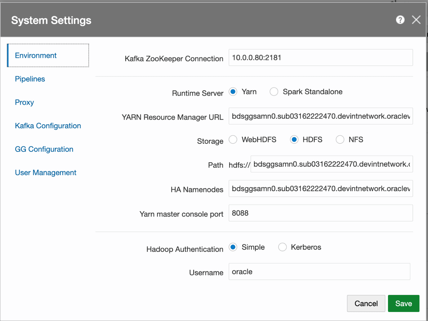 Sample System Settings for Non Kerberized Dev/Test BDS Cluster Sample System Settings for Non Kerberized Dev/Test BDS Cluster