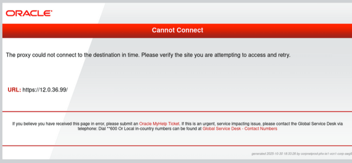 Cannot Connect: The proxy could not connect to the destination in time. Please verify the site you are attempting to access and retry.