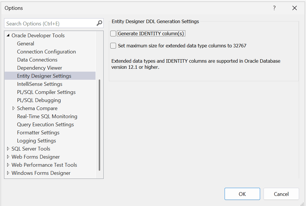 Screenshot of Entity Designer Settings Options Page Screenshot of Entity Designer Settings Options Page