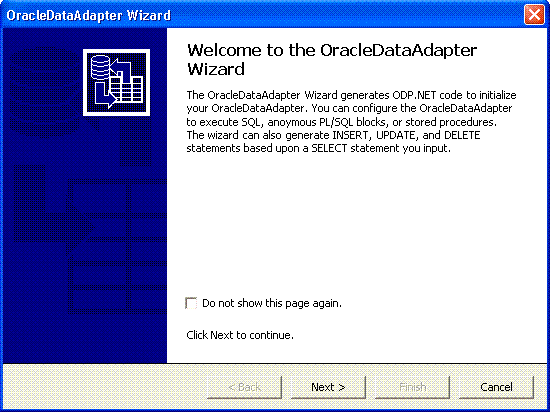 Description of oracledataadapter1_wizard.gif follows Description of oracledataadapter1_wizard.gif follows