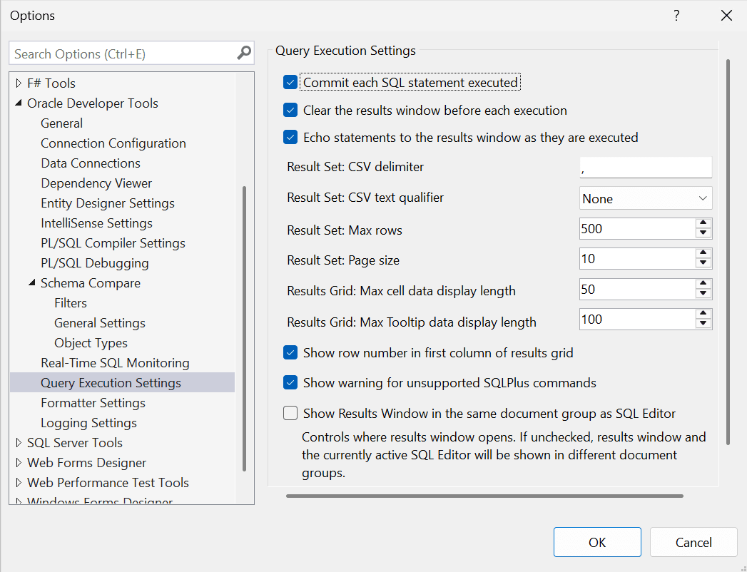 Screenshot of Query Execution Settings page Screenshot of Query Execution Settings page