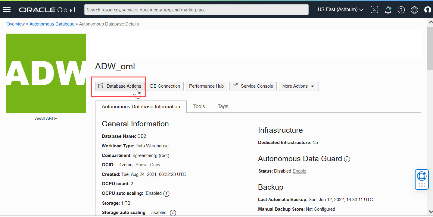 Database Actions Database Actions