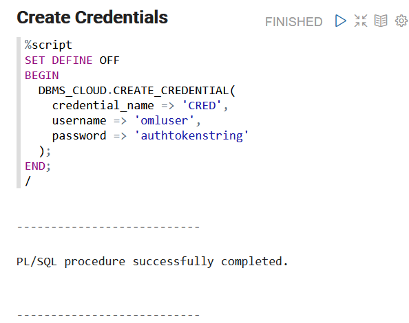 DBMS_CLOUD.CREATE_CREDENTIAL procedure