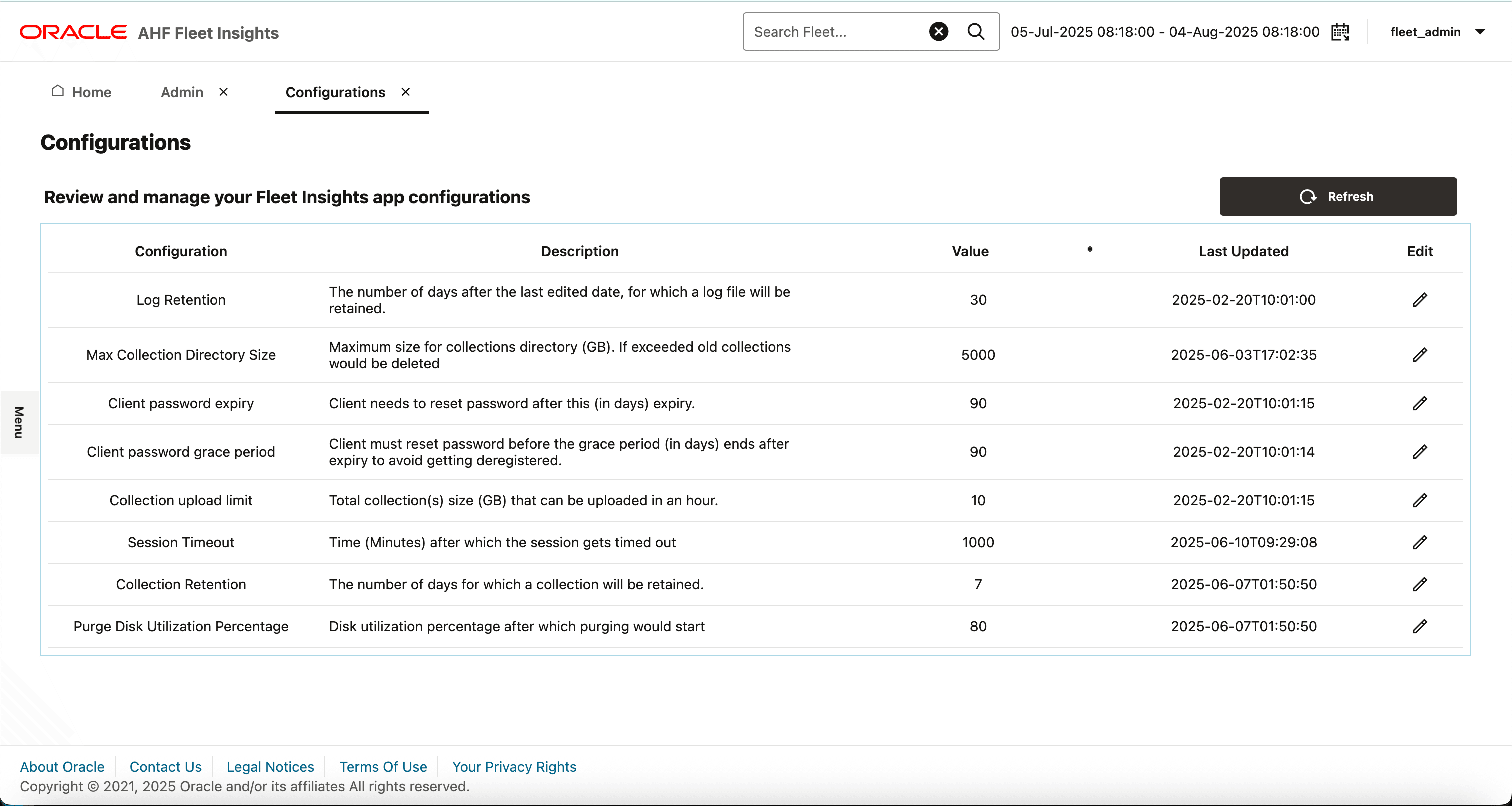 This image illustrates AHF Fleet Insights configuration parameters This image illustrates AHF Fleet Insights configuration parameters
