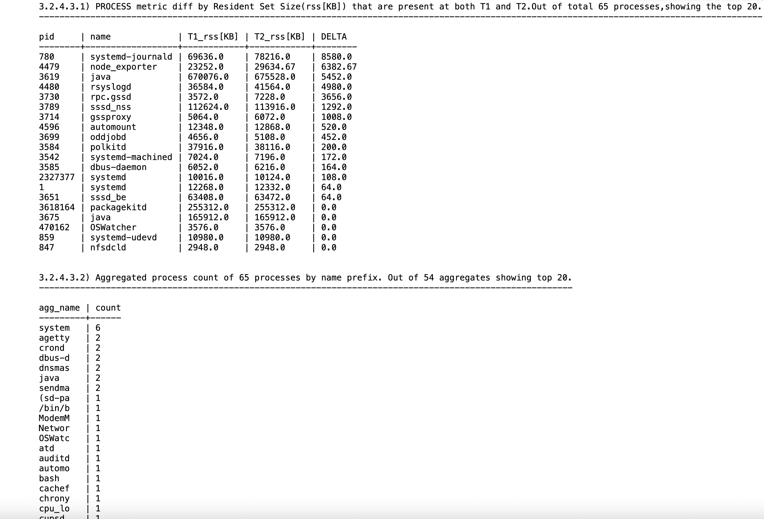 This image illustrates Aggregation of Processes by Name Prefix in Oracle Orachk report
