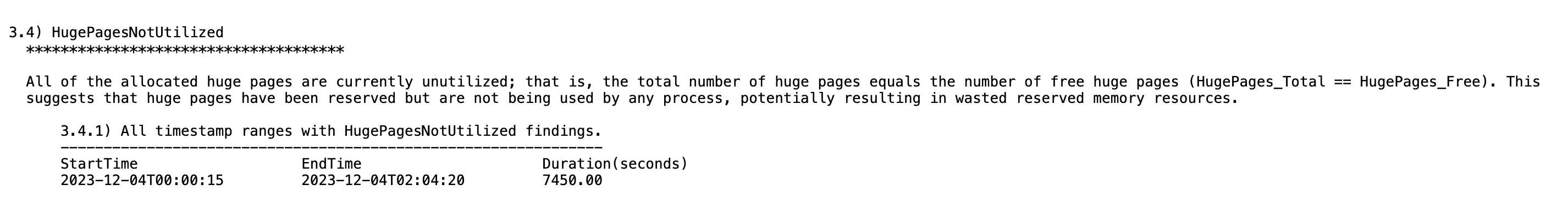 This image illustrates HugePagesNotUtilized Signature in Orachk CHM Analysis section This image illustrates HugePagesNotUtilized Signature in Orachk CHM Analysis section