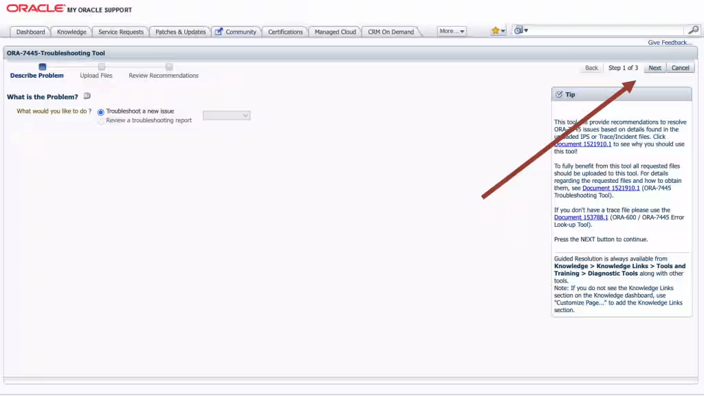 This image illustrates My Oracle Support ORA-07445 troubleshooting tool This image illustrates My Oracle Support ORA-07445 troubleshooting tool