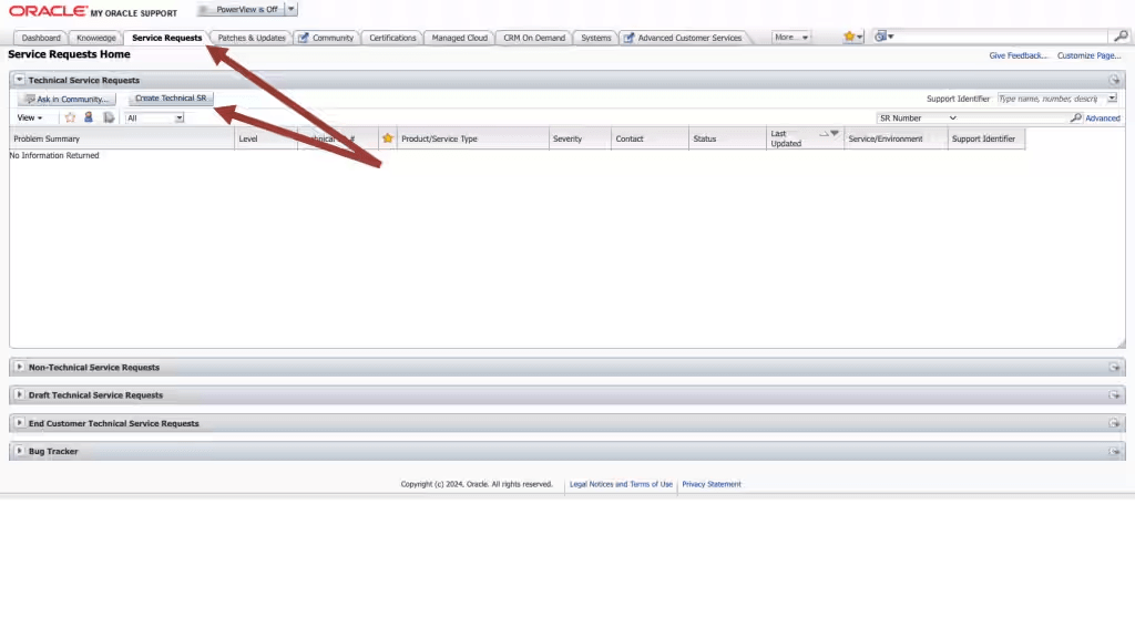 My Oracle Support Service Request