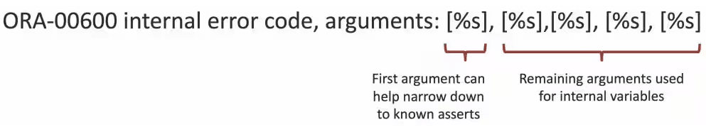 This image illustrates ORA-00600 internal error code arguments