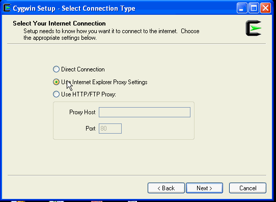 Select Connection Type Window Select Connection Type Window