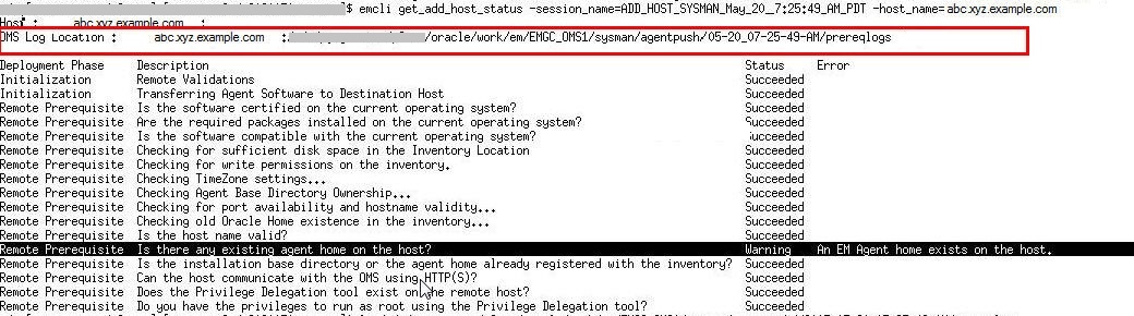 Output of emcli get_add_host_status Output of emcli get_add_host_status