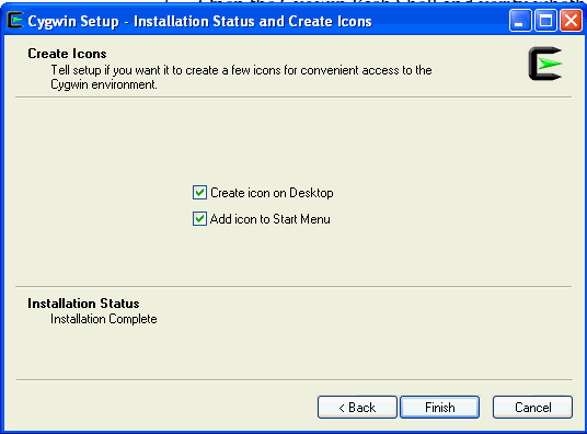 Installation Status and Create Icons Window Installation Status and Create Icons Window